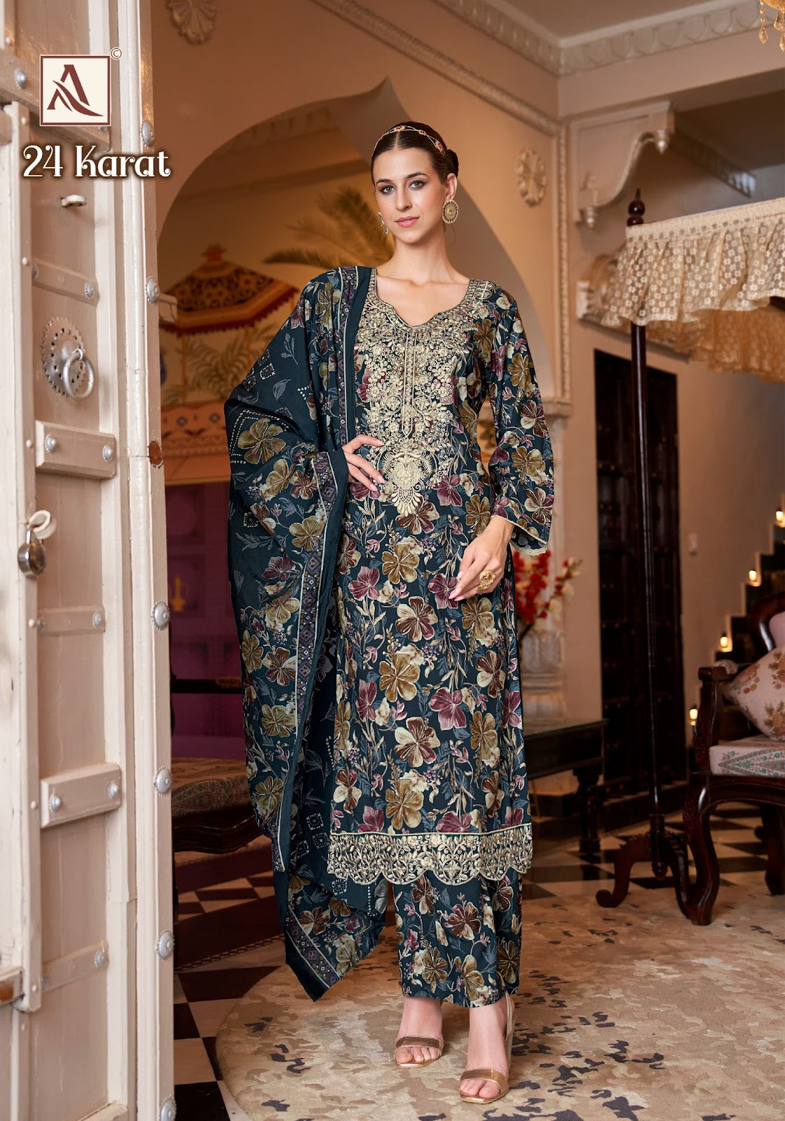 24 Karat Alok Viscose Reyon Karachi Salwar Suits Wholesale Price