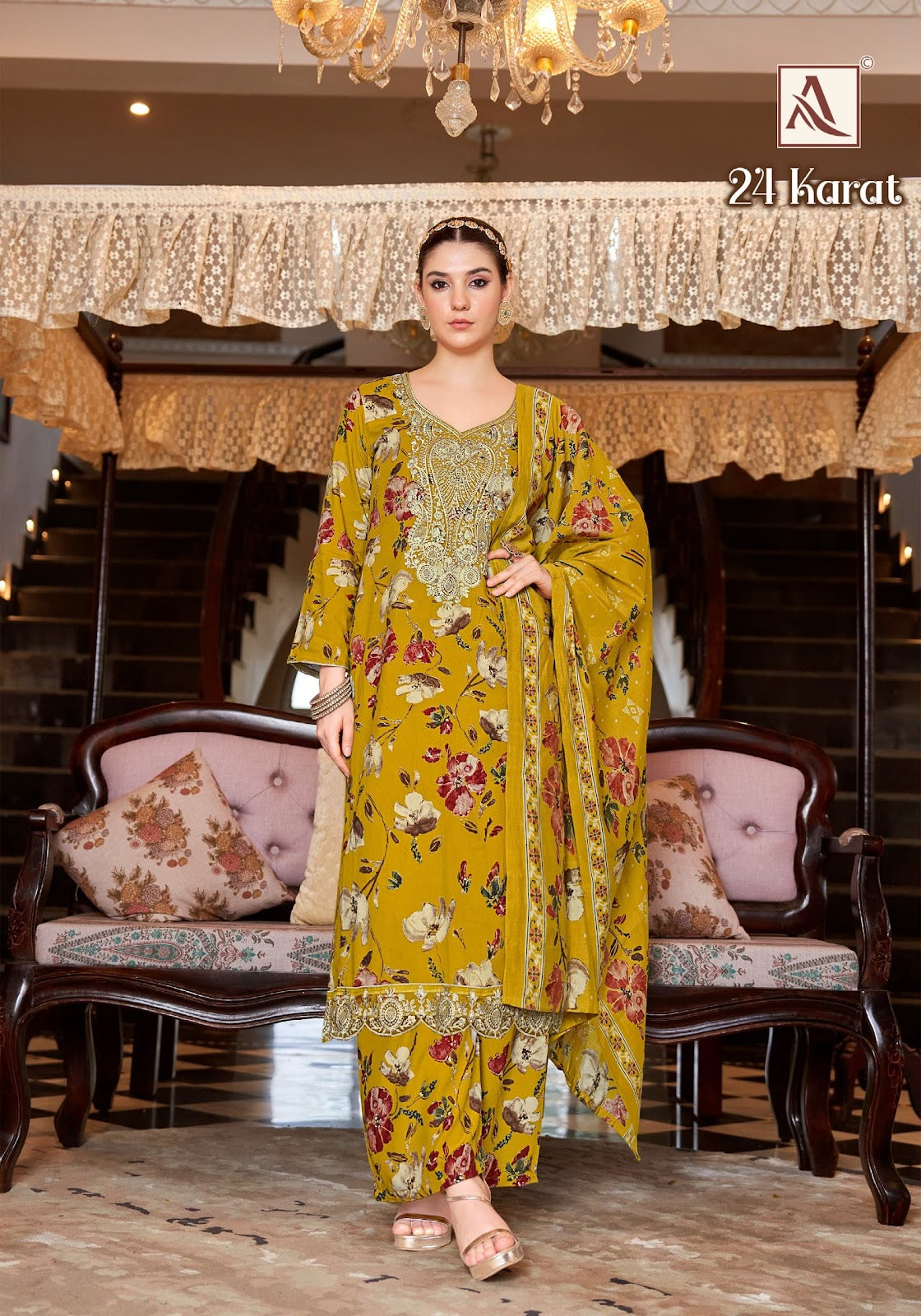 24 Karat Alok Viscose Reyon Karachi Salwar Suits Wholesale Price