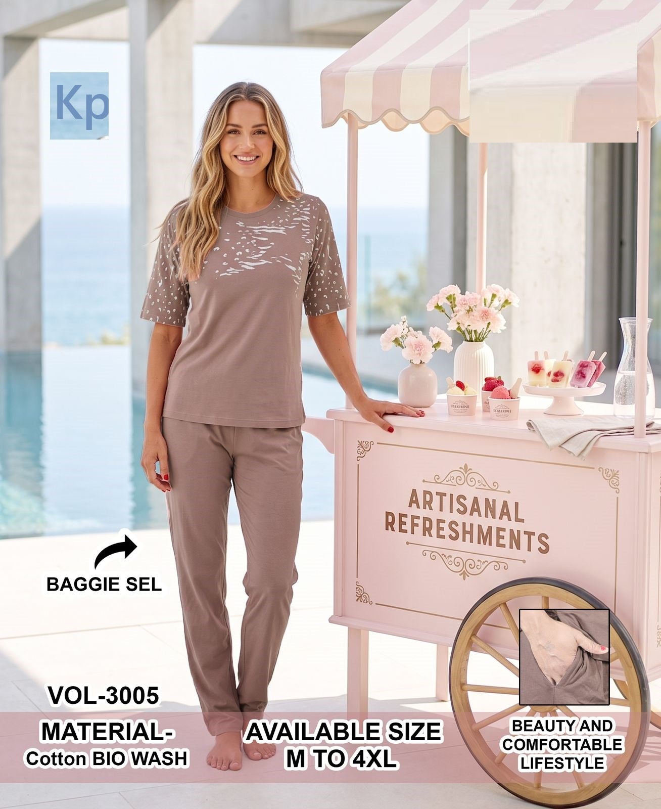 2506 Vol 3005 Kp Cotton Biowashed Pyjama Night Suits Supplier India