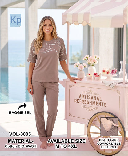 2506 Vol 3005 Kp Cotton Biowashed Pyjama Night Suits Supplier India