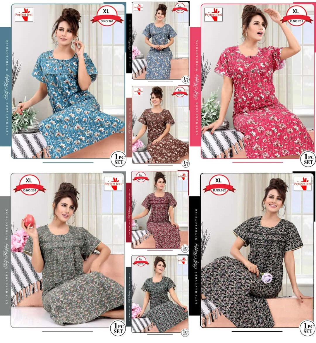 261-262 Perfect Feel Cotton Night Gowns Wholesaler Ahmedabad