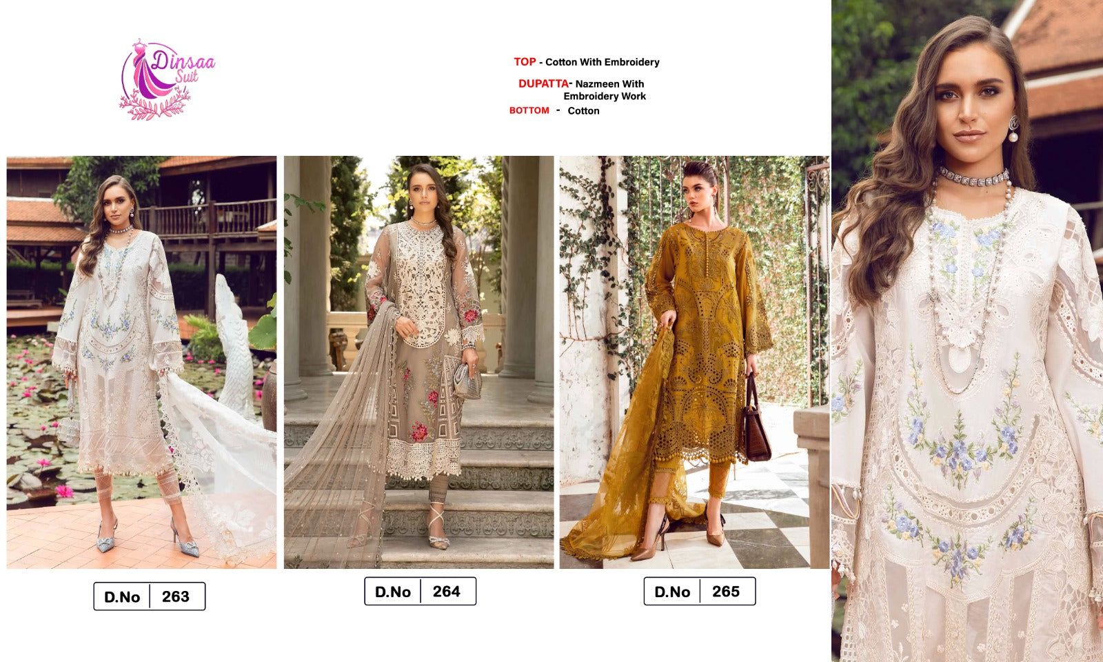 263-265 Maria B Lawn Vol 1 Dinsaa Suit Cotton Pakistani Salwar Suits Manufacturer Ahmedabad