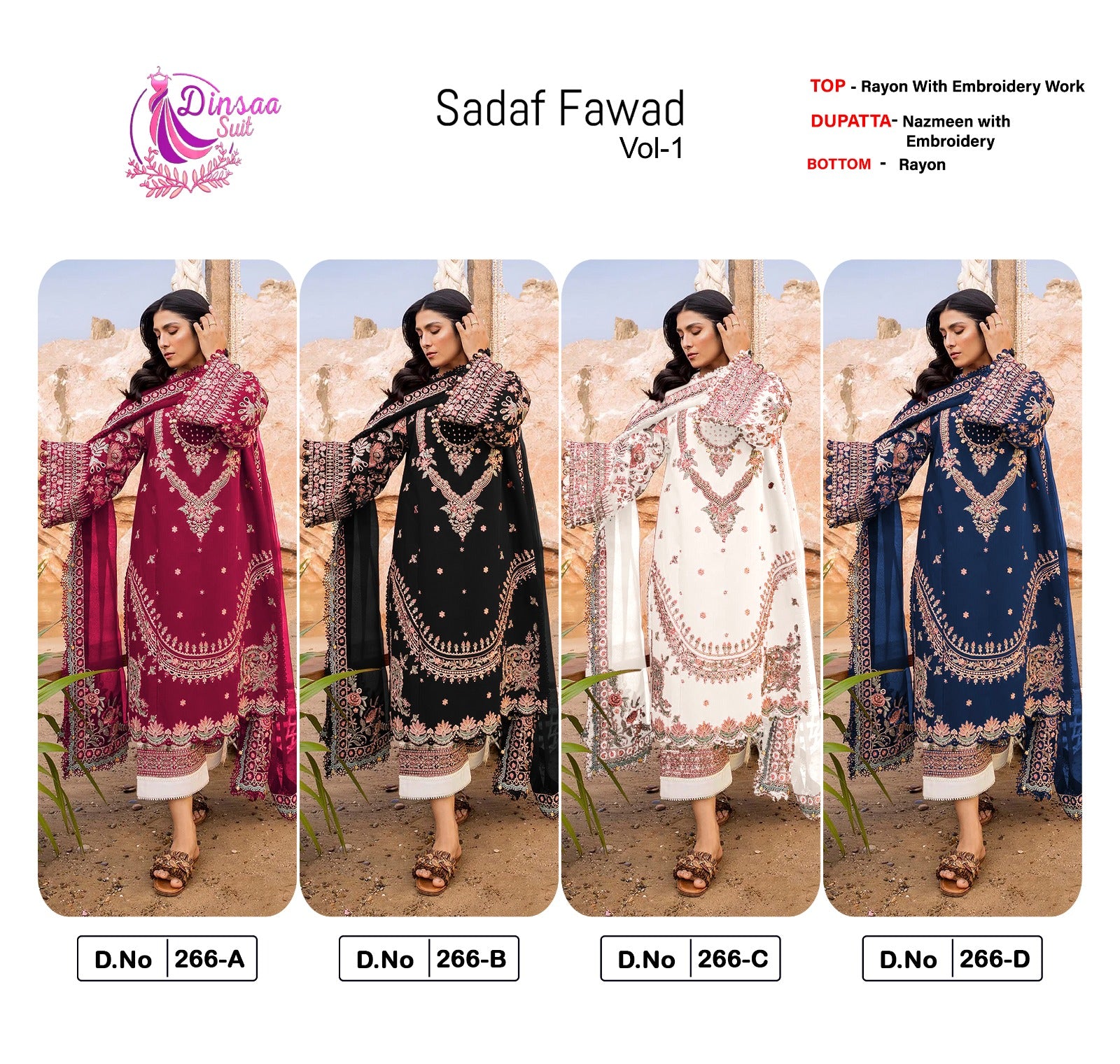 Fawad Vol 1 Dinsaa Suit Rayon Pakistani Salwar Suits Exporter
