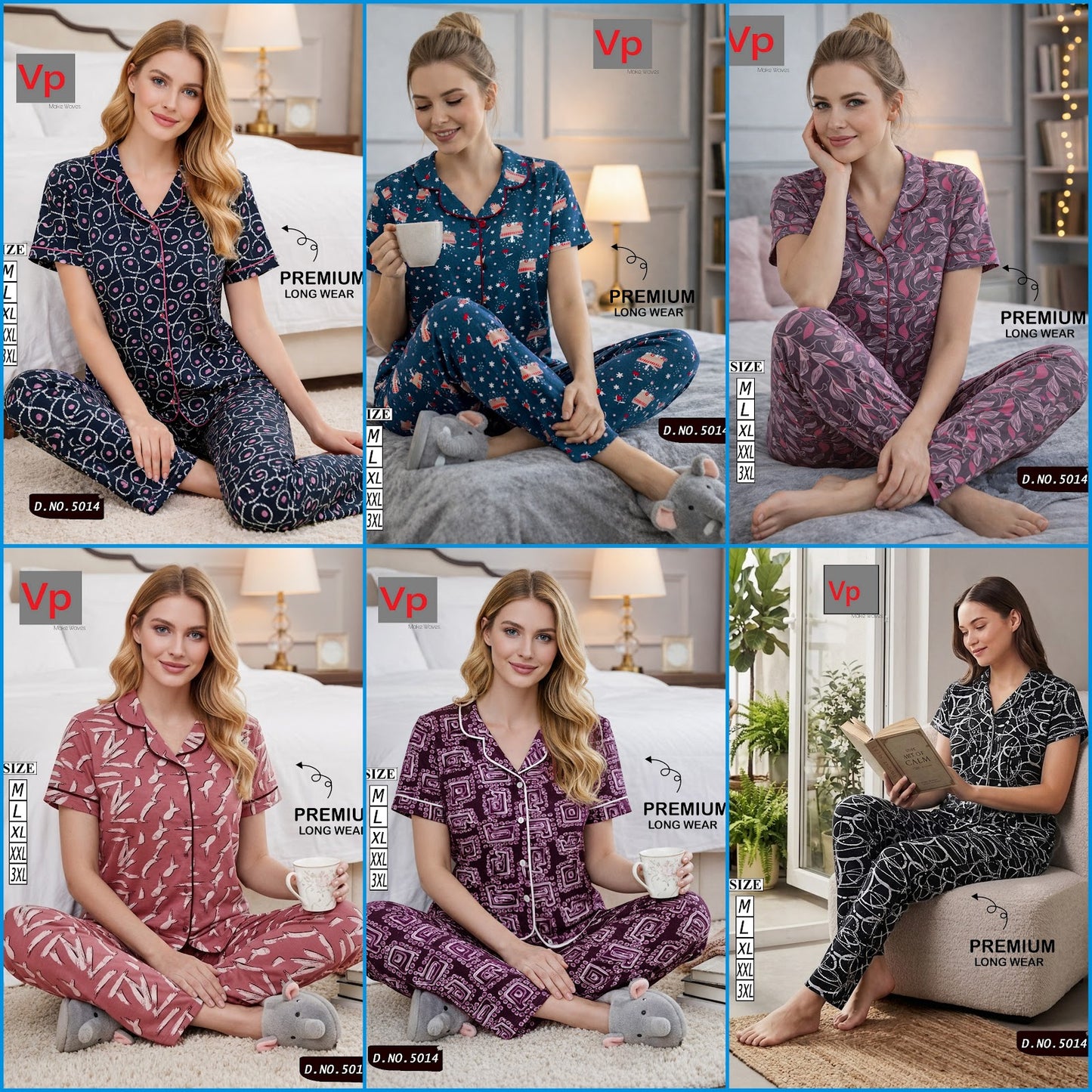 2703 Design 5014 Vp Hosiery Cotton Collar Night Suits Supplier India