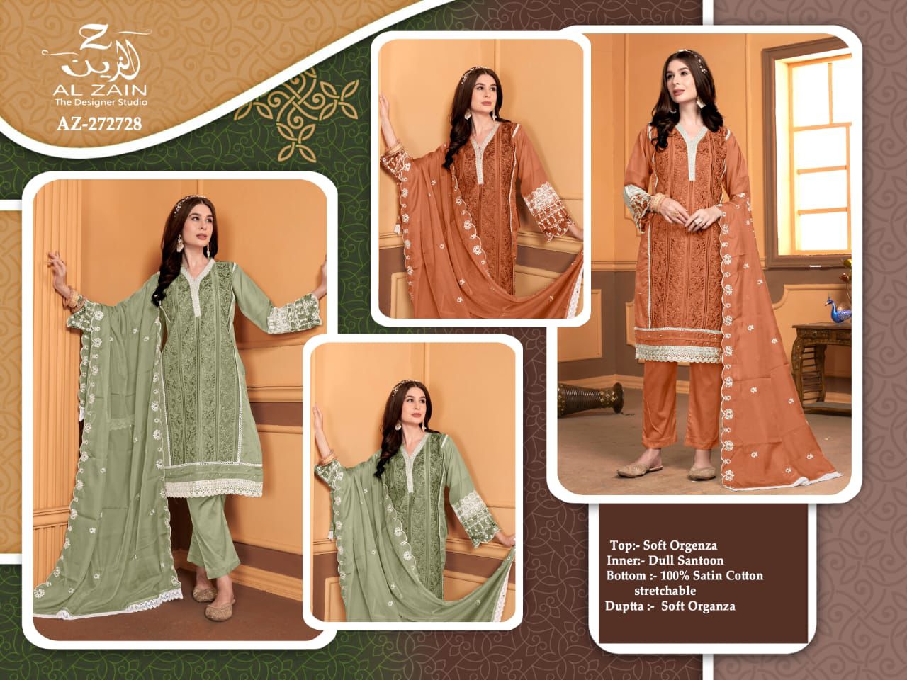272728 Al Zain Soft Organza Pakistani Readymade Suits