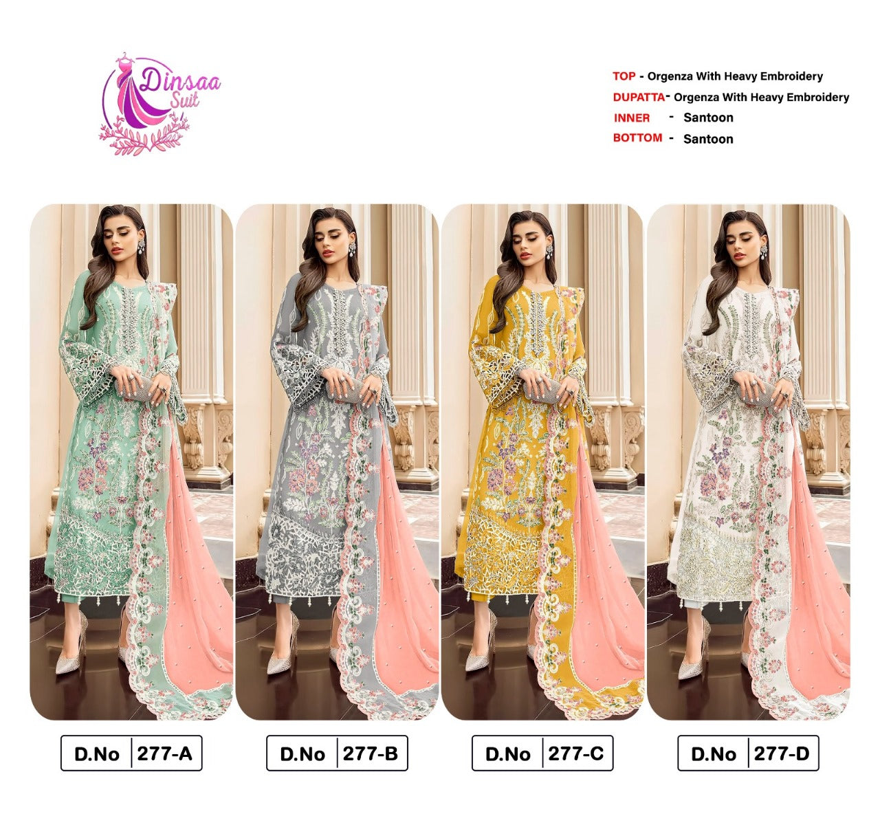 277 Dinsaa Suit Organza Pakistani Salwar Suits Wholesale Price