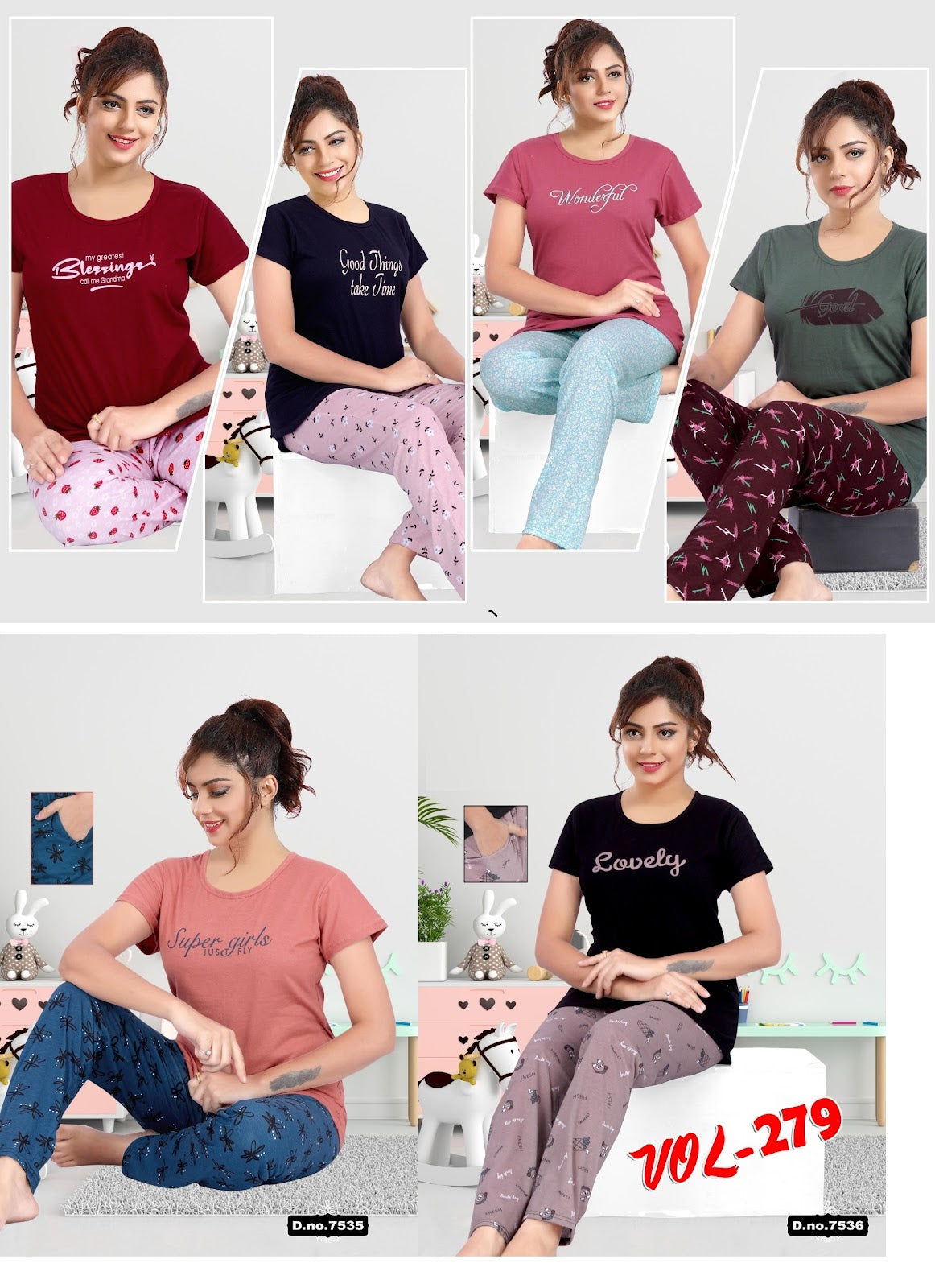 279 Ks Hosiery Sinker Pyjama Night Suits Exporter Gujarat