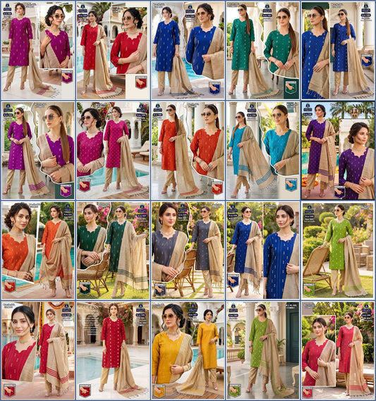 2910 Raw Silk Velley Readymade Pant Style Suits Exporter Ahmedabad