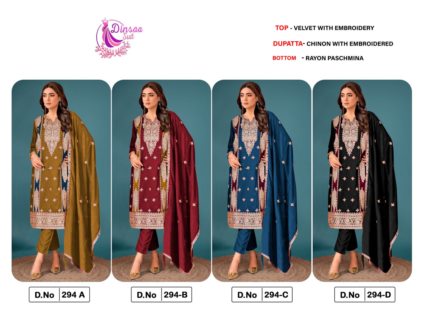 294 Dinsaa Suit Velvet Pakistani Salwar Suits Wholesaler India