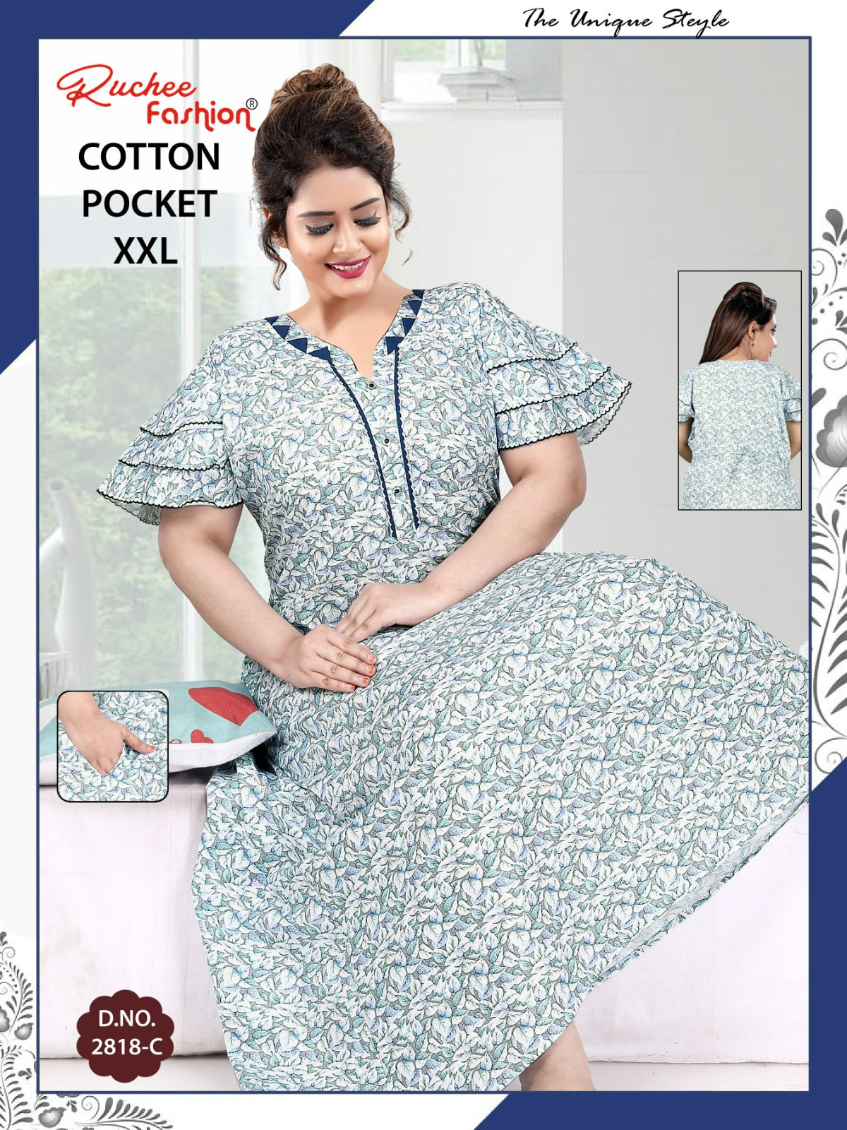 2Xl Size 230325 Ruchee Fashion Cotton Night Gowns Manufacturer Gujarat