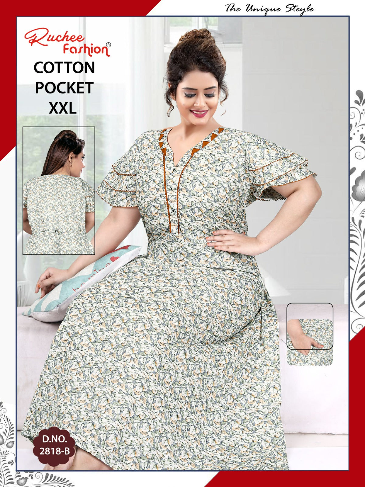 2Xl Size 230325 Ruchee Fashion Cotton Night Gowns Manufacturer Gujarat