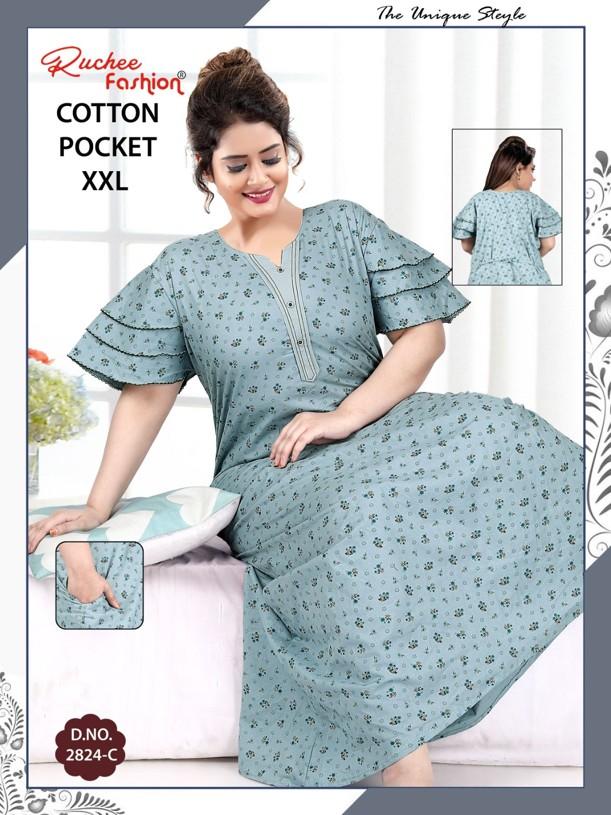 2Xl Size 230325 Ruchee Fashion Cotton Night Gowns Manufacturer Gujarat