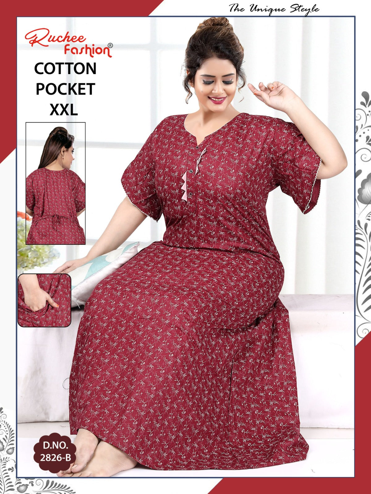 2Xl Size 230325 Ruchee Fashion Cotton Night Gowns Manufacturer Gujarat