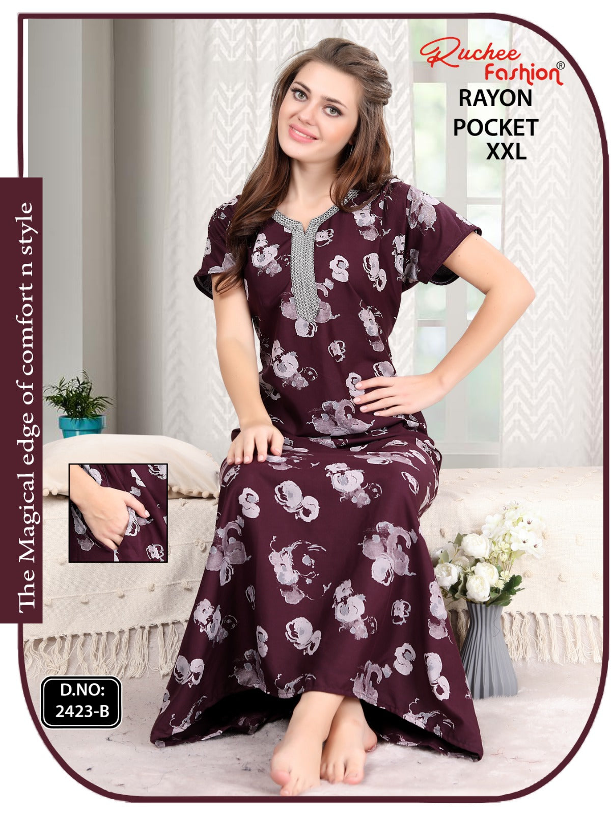 2Xl Size Rayon Ruchee Fashion Night Gowns Wholesale Rate