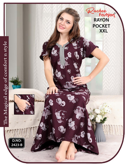 2Xl Size Rayon Ruchee Fashion Night Gowns Wholesale Rate