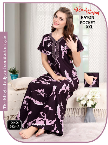 2Xl Size Rayon Ruchee Fashion Night Gowns Wholesale Rate