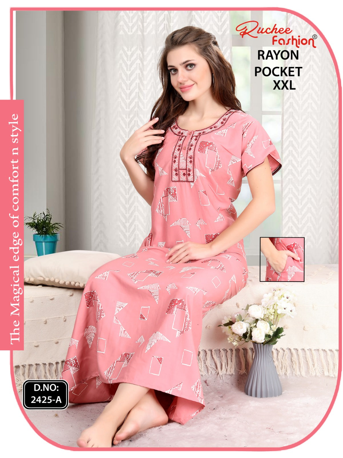 2Xl Size Rayon Ruchee Fashion Night Gowns Wholesale Rate