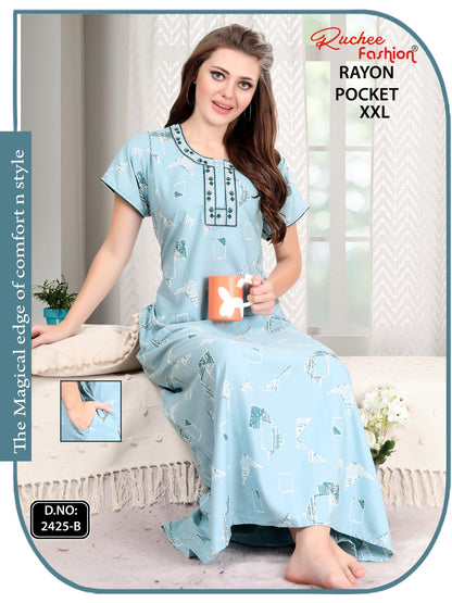 2Xl Size Rayon Ruchee Fashion Night Gowns Wholesale Rate