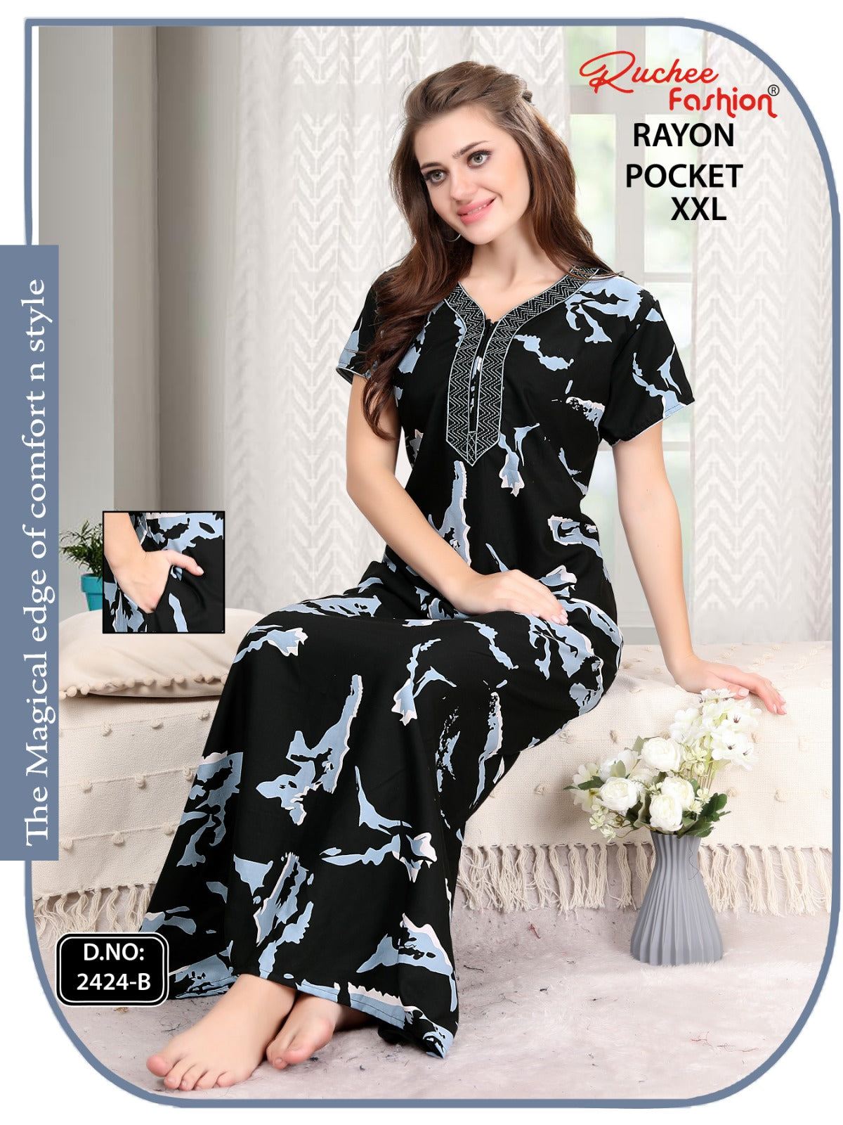 2Xl Size Rayon Ruchee Fashion Night Gowns Wholesale Rate