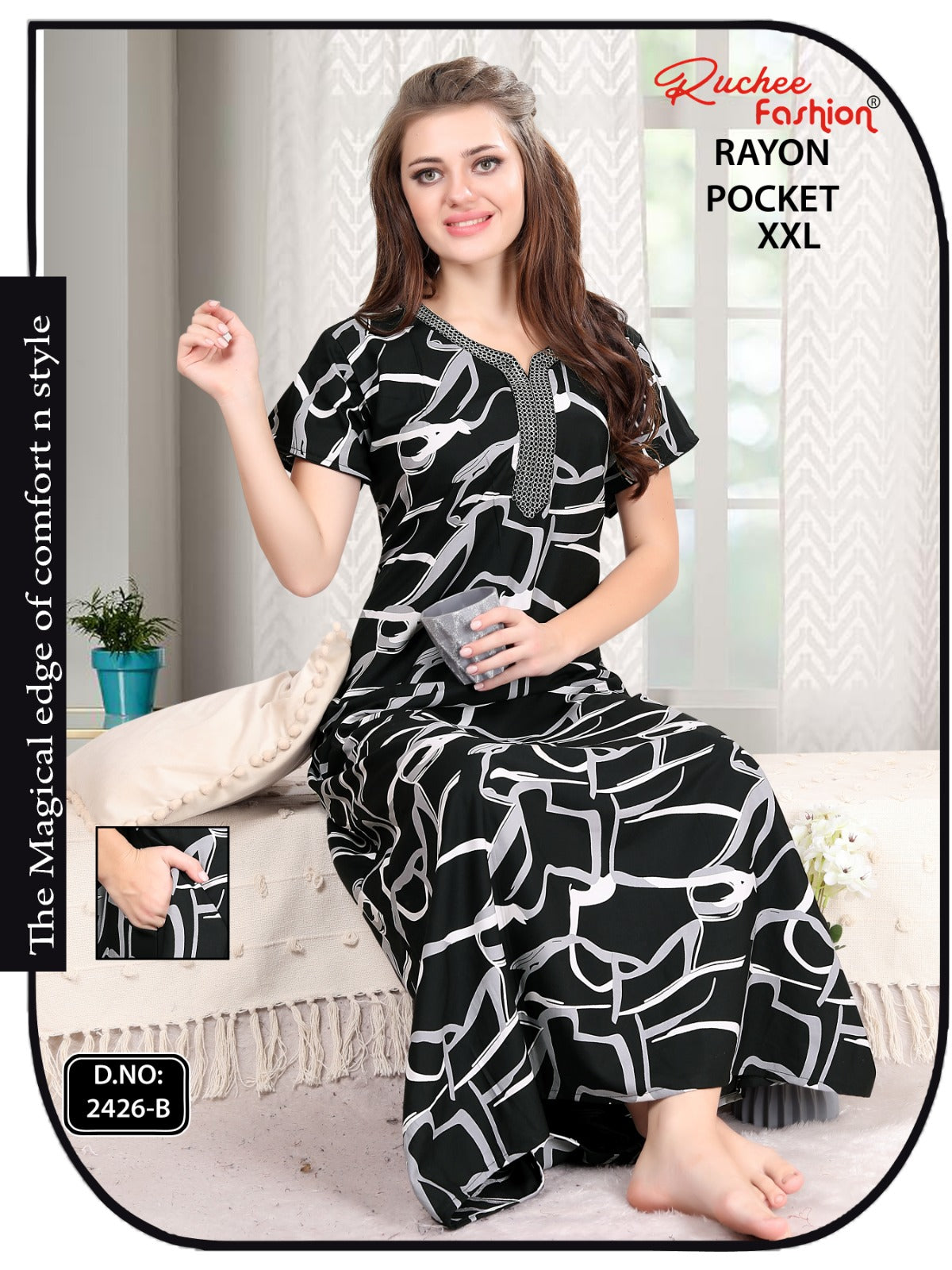 2Xl Size Rayon Ruchee Fashion Night Gowns Wholesale Rate