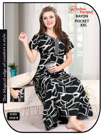 2Xl Size Rayon Ruchee Fashion Night Gowns Wholesale Rate