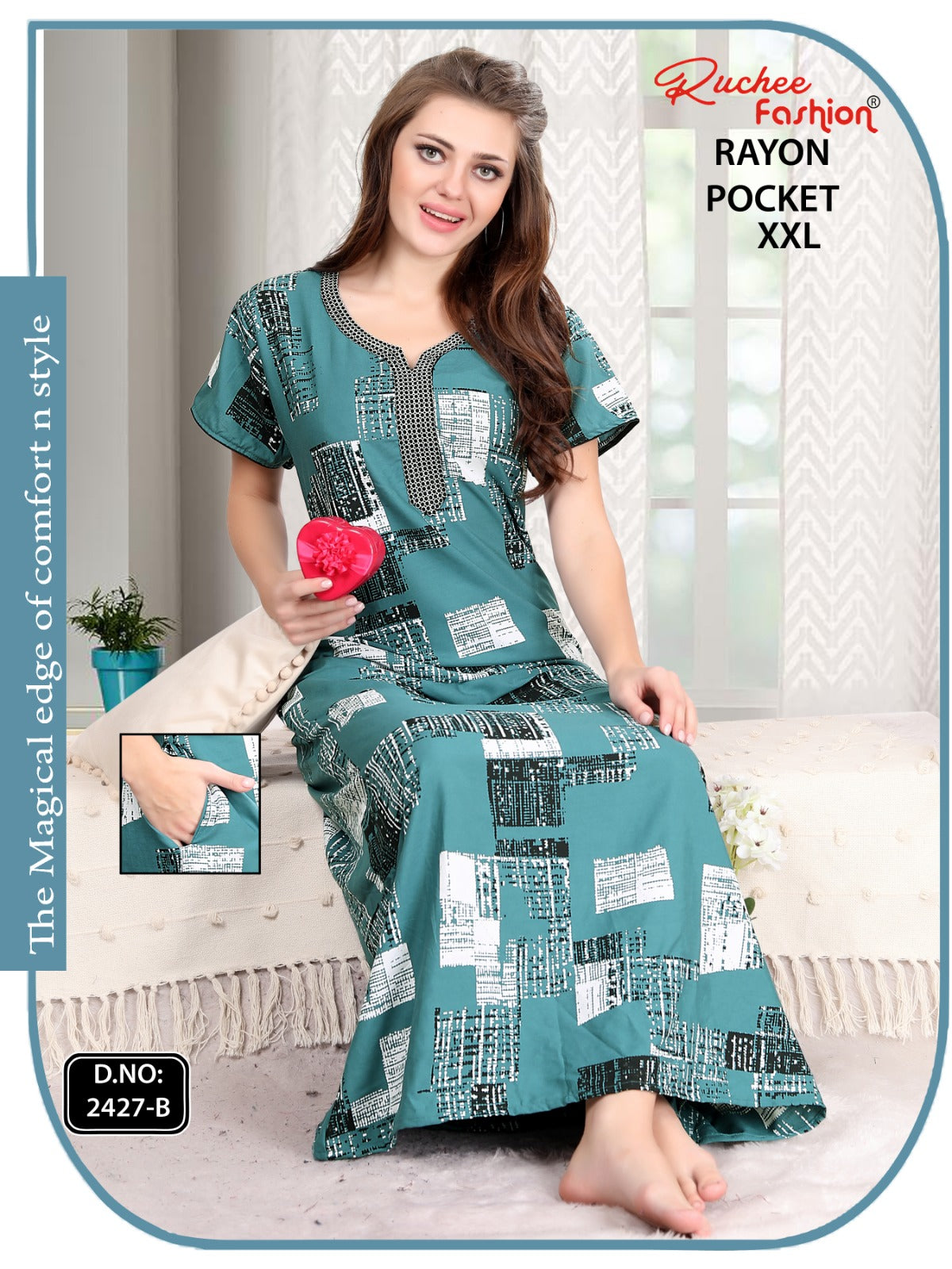 2Xl Size Rayon Ruchee Fashion Night Gowns Wholesale Rate