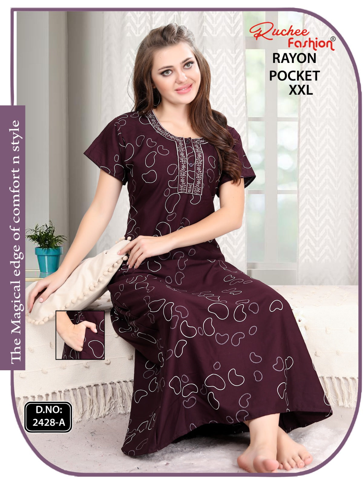 2Xl Size Rayon Ruchee Fashion Night Gowns Wholesale Rate