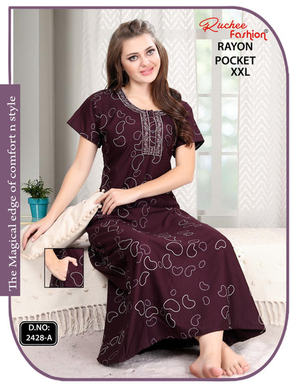2Xl Size Rayon Ruchee Fashion Night Gowns Wholesale Rate