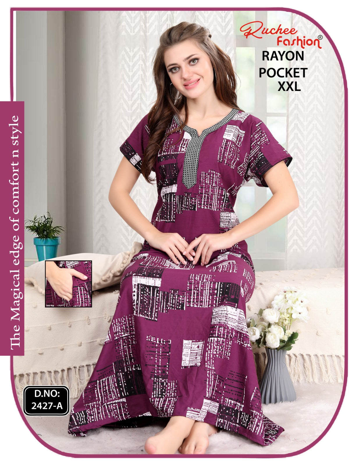2Xl Size Rayon Ruchee Fashion Night Gowns Wholesale Rate