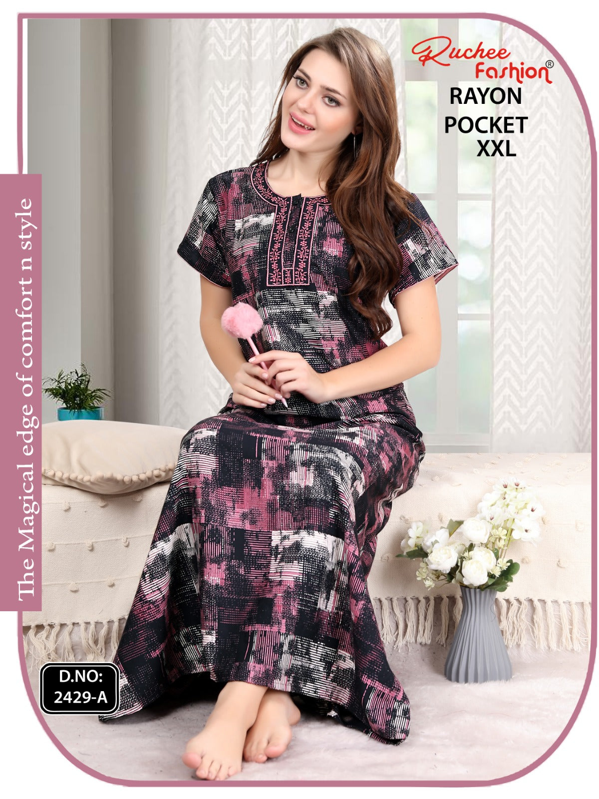 2Xl Size Rayon Ruchee Fashion Night Gowns Wholesale Rate