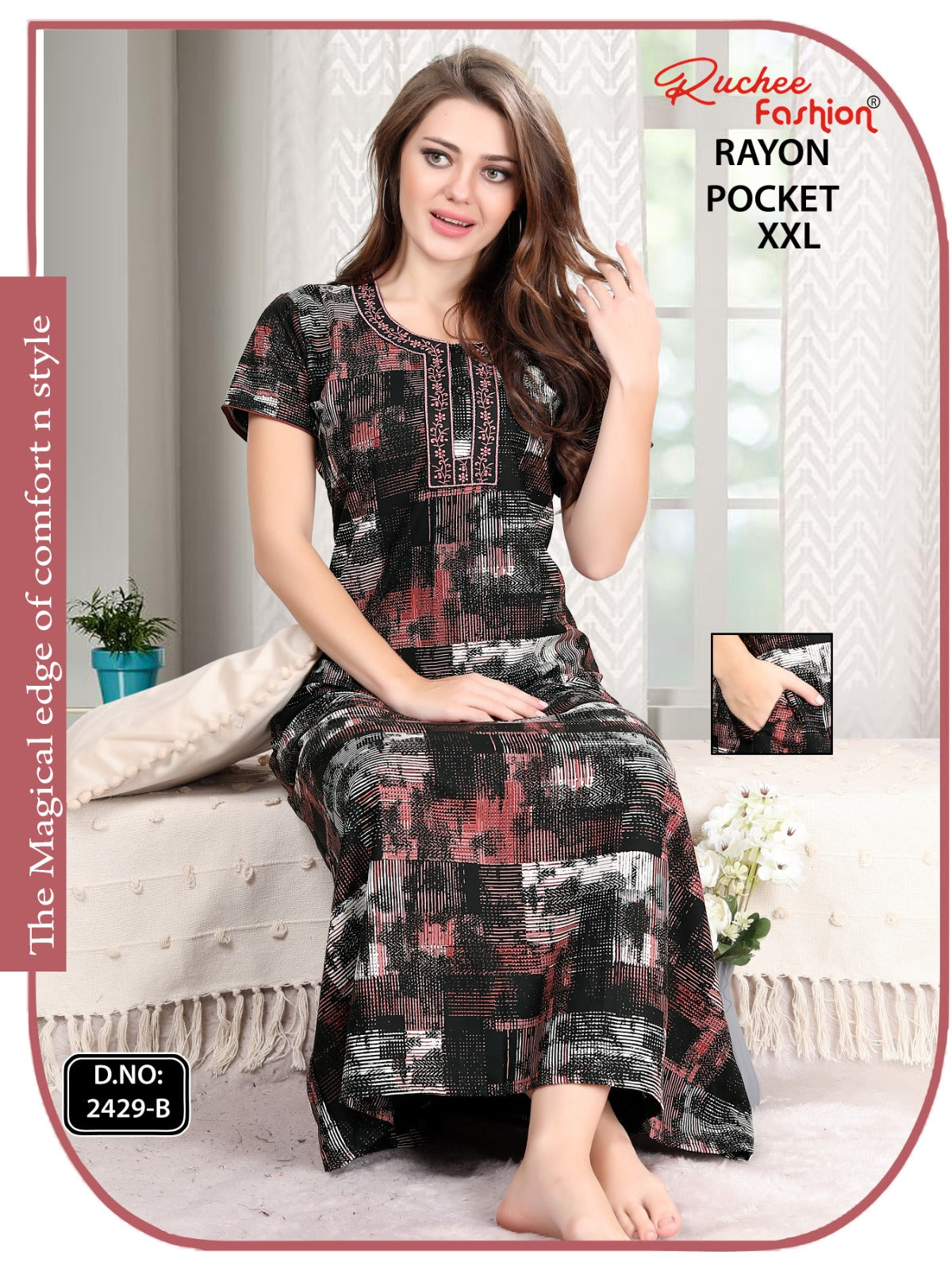2Xl Size Rayon Ruchee Fashion Night Gowns Wholesale Rate