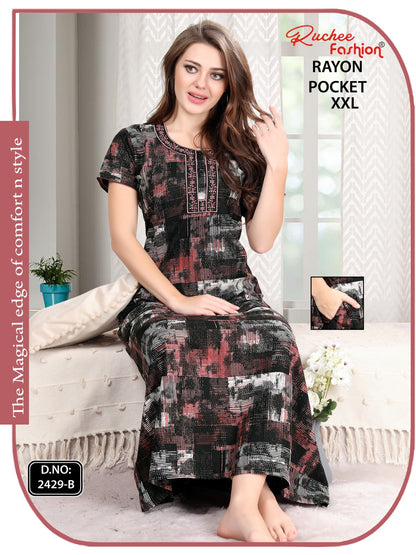 2Xl Size Rayon Ruchee Fashion Night Gowns Wholesale Rate