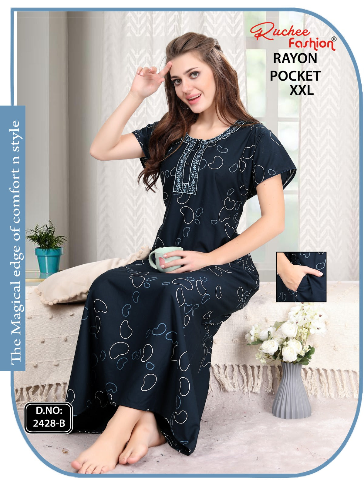 2Xl Size Rayon Ruchee Fashion Night Gowns Wholesale Rate