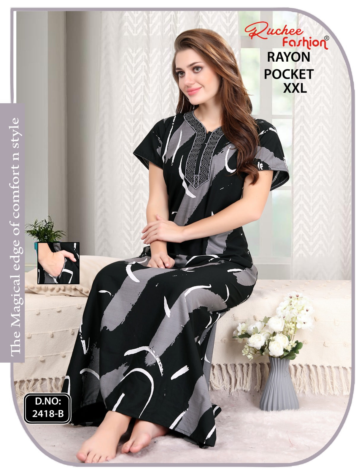 2Xl Size Rayon Ruchee Fashion Night Gowns Wholesale Rate