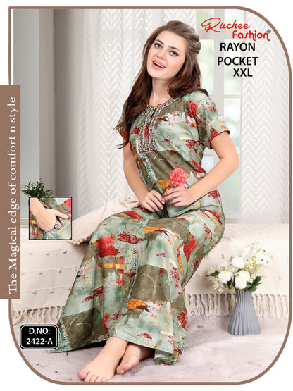 2Xl Size Rayon Ruchee Fashion Night Gowns Wholesale Rate