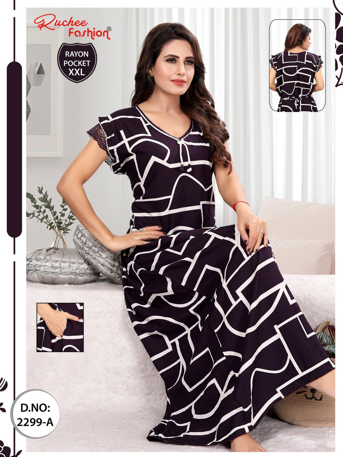 2Xl Size Ruchee Fashion Rayon Night Gowns Manufacturer Ahmedabad