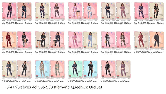 3-4Th Sleeves Vol 955-968 Diamond Queen Reyon Co Ord Set Wholesale Price