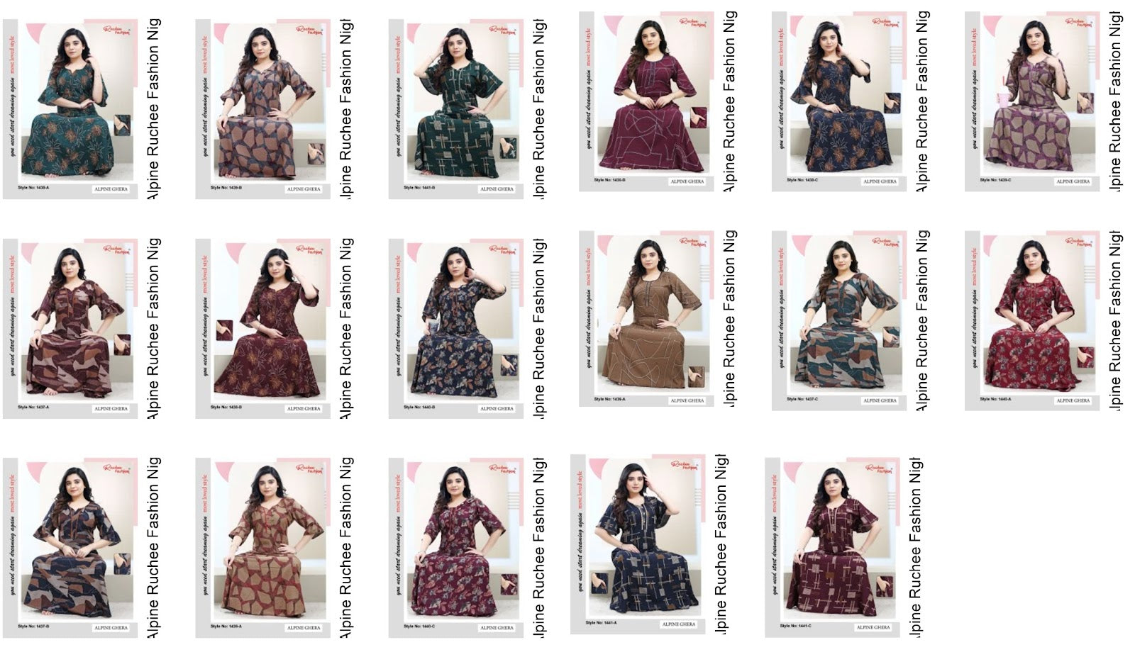 3/4 Sleeves Alpine Ruchee Fashion Night Gowns Exporter Gujarat