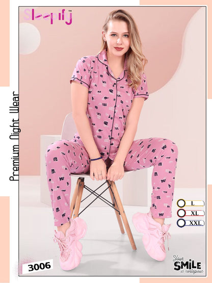 3001-3006 Sleepify Hosiery Collar Night Suits Wholesaler