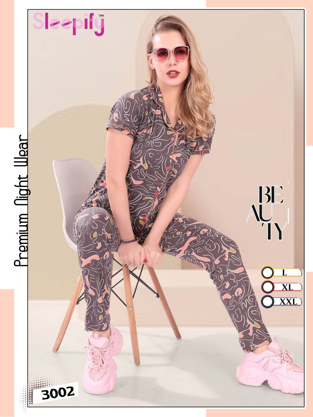 3001-3006 Sleepify Hosiery Collar Night Suits Wholesaler