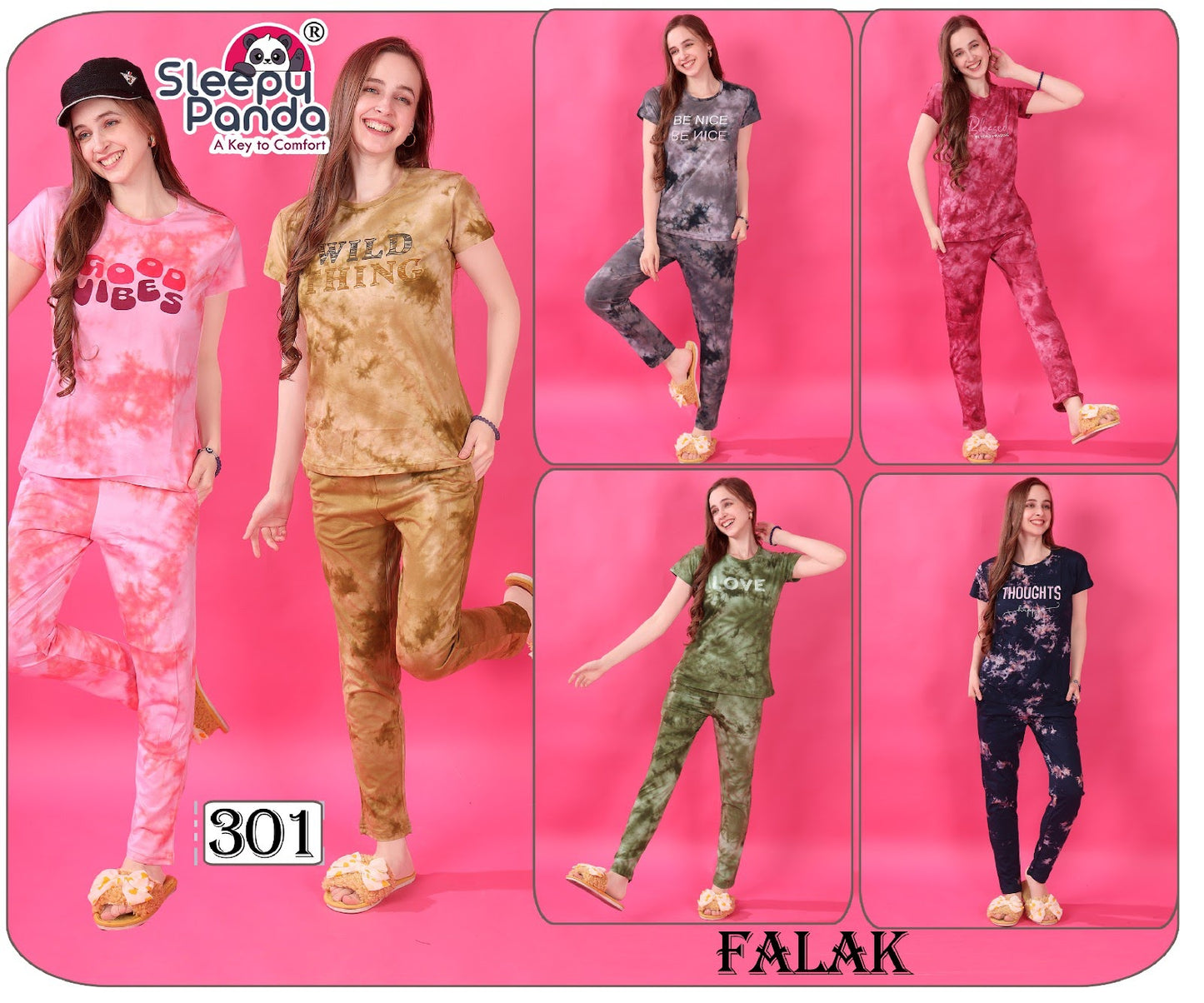 Tie Dye 301 Falak Sleepy Panda Cotton Pyjama Night Suits Manufacturer India