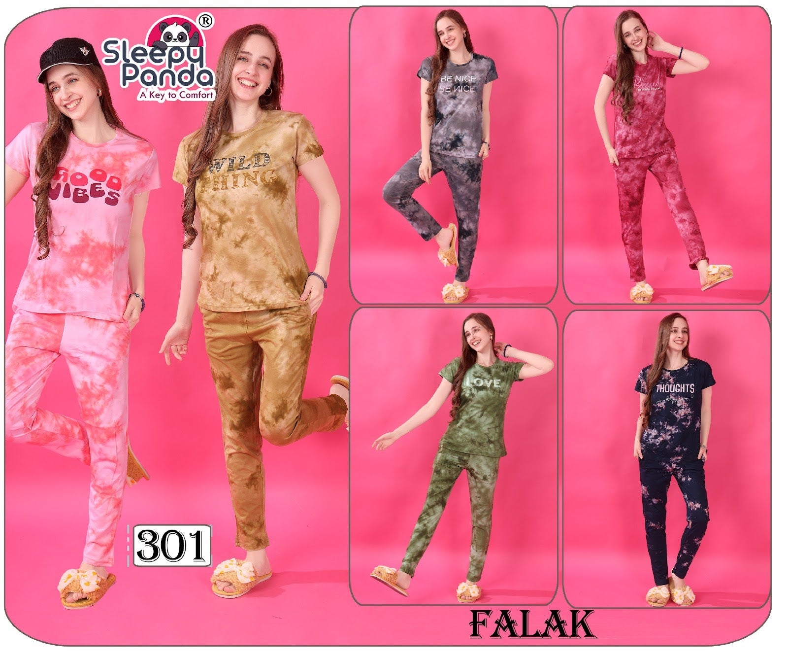 Tie Dye 301 Falak Sleepy Panda Cotton Pyjama Night Suits Manufacturer India