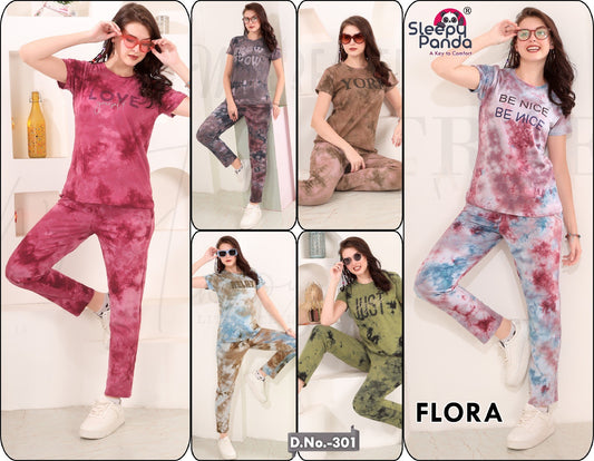 301 Flora Sleepy Panda Tie Dye Pyjama Night Suits Exporter Ahmedabad