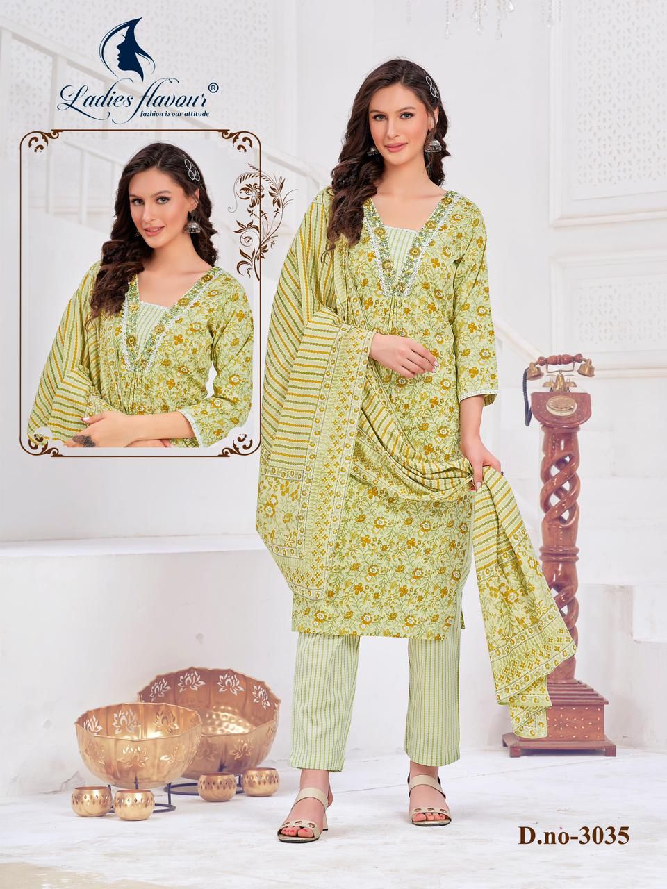 3034-3035 Ladies Flavour Cotton Readymade Pant Style Suits
