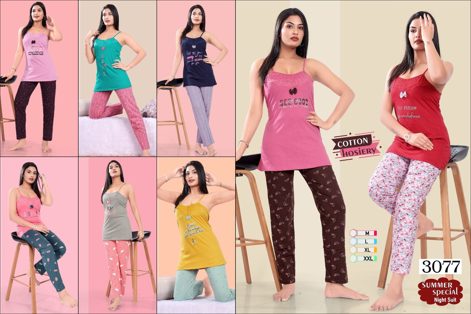 3077 Wld Hosiery Cotton Slip Night Suits Exporter Gujarat