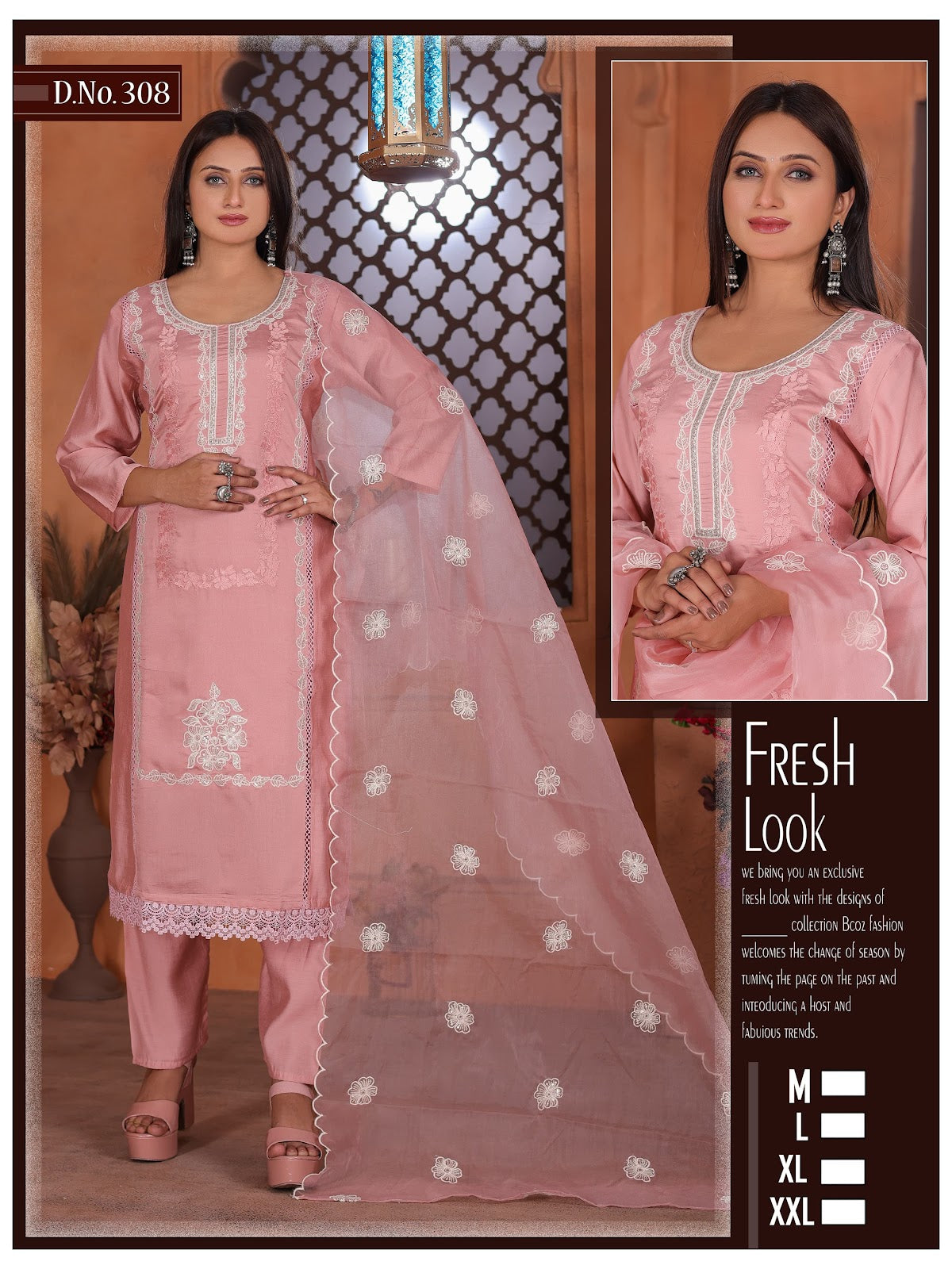 308 Ladli Roman Silk Readymade Pant Style Suits