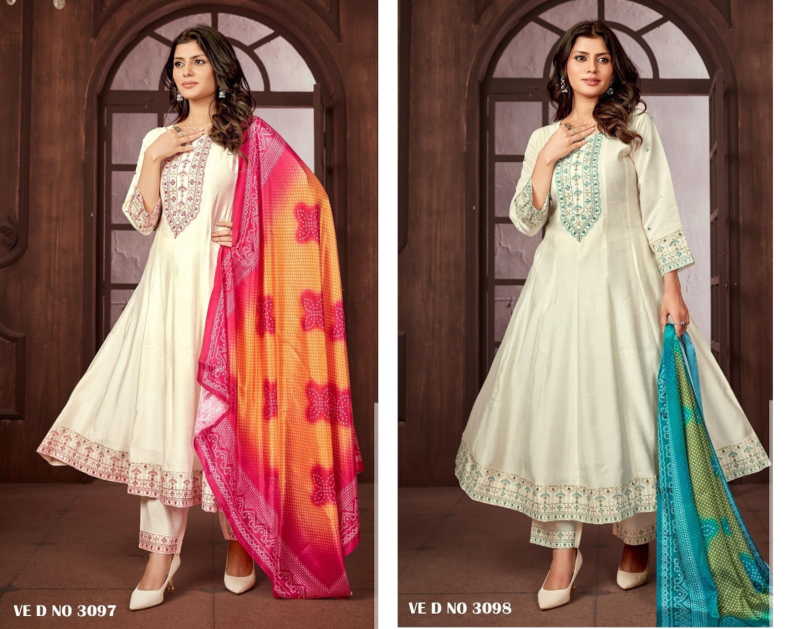 3097-3098 Mittoo Roman Readymade Anarkali Suits Manufacturer Ahmedabad