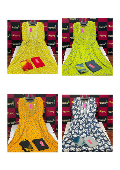 310125 Queen Feeding Kanha Reyon Readymade Pant Style Suits Wholesaler India