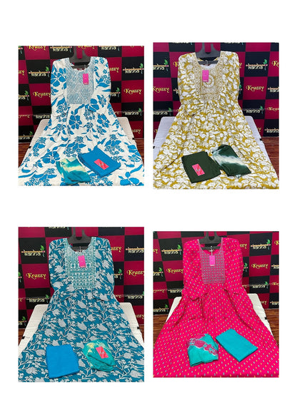 310125 Queen Feeding Kanha Reyon Readymade Pant Style Suits Wholesaler India