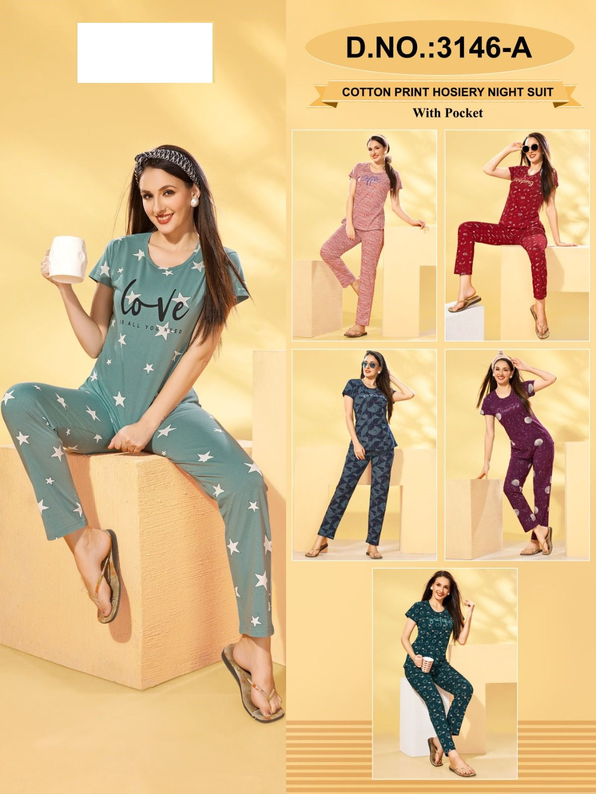 3146A Wld Hosiery Cotton Pyjama Night Suits Supplier